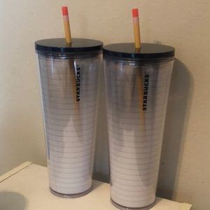 SET OF 2 Starbucks paper pencil tumblers 24fl oz